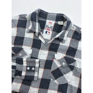 Levi's Detroit Tigers MLB Blue Plaid Western‎ Long Sleeve Shirt Mens Medium Read